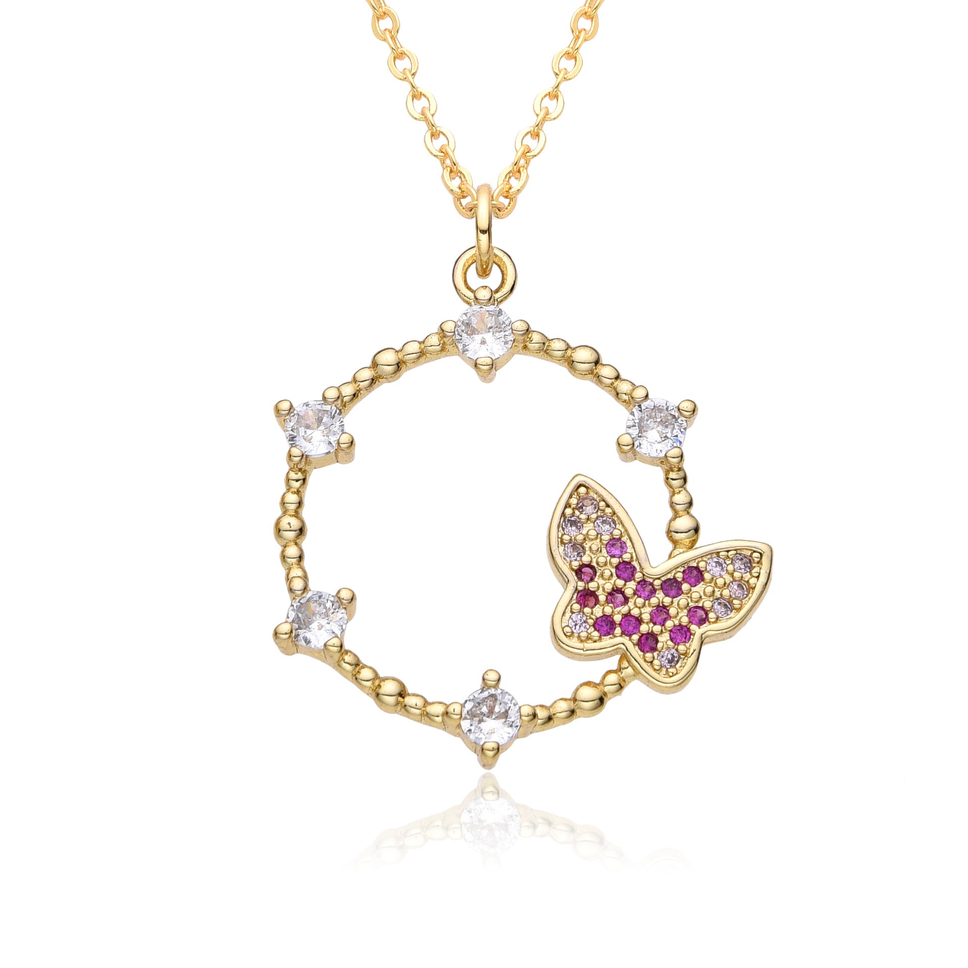 Wholesale Butterfly Electroplated Micropaved Zirconia Necklace
